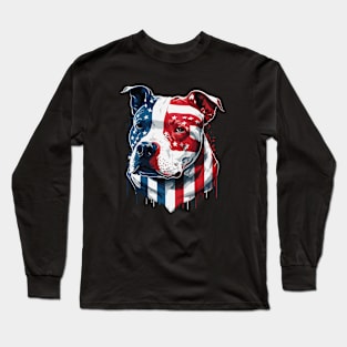 American Pitbull with US stars and stripes Flag Illustration Long Sleeve T-Shirt